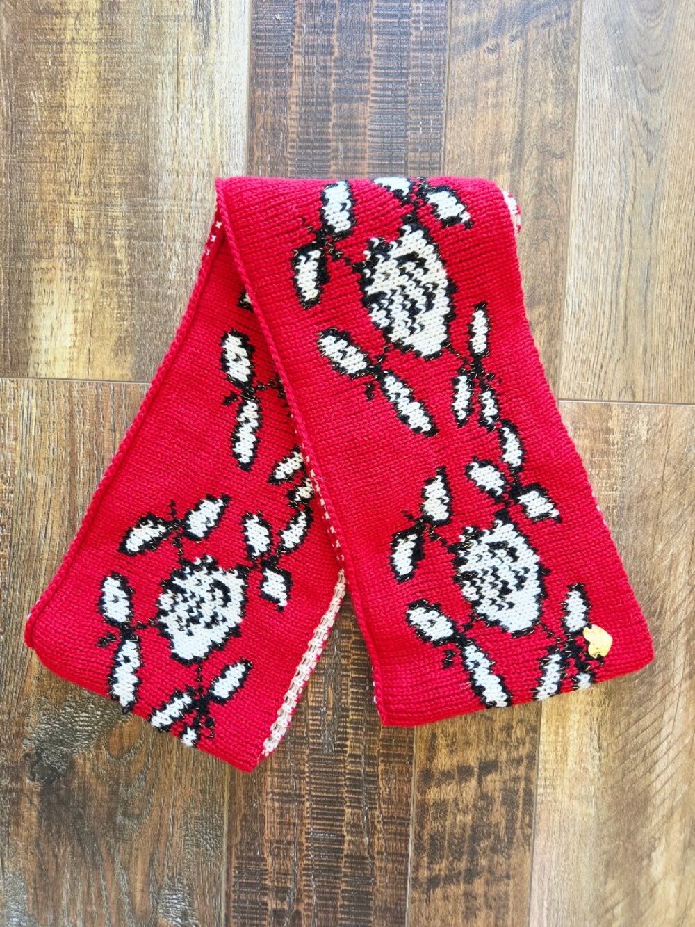 Betsey Johnson Floral Infinity Scarf Wool Blend Red Black White